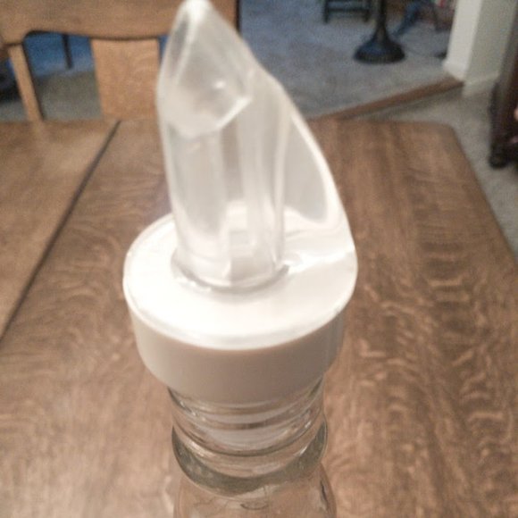 Vintage Tall Round Clear Decorative Bottle With Pour Spout. - Picture 2 of 9